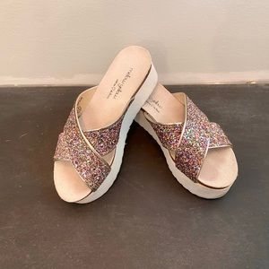 Mellow yellow size 6.5 glitter platform sandals
